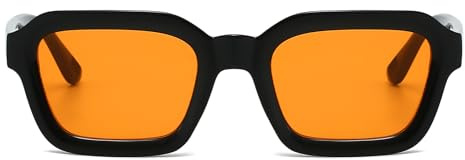 YAMEIZE Retro Square Sunglasses for Men - Women Vintage 90s Hexagon Tinted Sunglasses UV400 (Black Orange)
