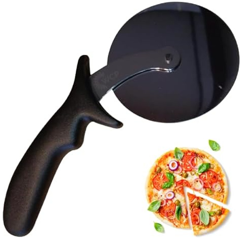 Pizza Cutter with Wheel Slicer Stainless Steel Blade and Plastic Handle Anti-Slip, Professional Pizza Slicer Through Crusts, Pies and More, Dishwasher Safe (Black)