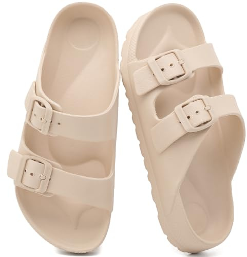 Foinledr Bekväma sandaler för kvinnor med justerbart spänne, halkfria sommartofflor för män, unisex mjuka tofflor, Casual Eva tofflor, Platta Orthopediska sandaler med Clog Sole