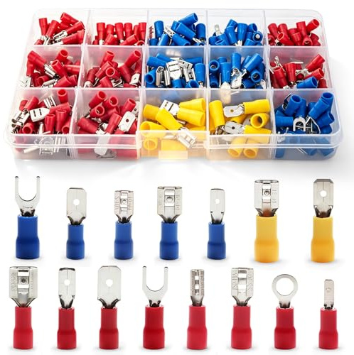 280PCS Insulated Electrical Crimp Terminals Kit, Color Coded Wire Connectors, Pure Copper Ring Spade Male Female Crimp Connectors, AWG 22-10 for Automotive, Household & Industrial Wiring Projects