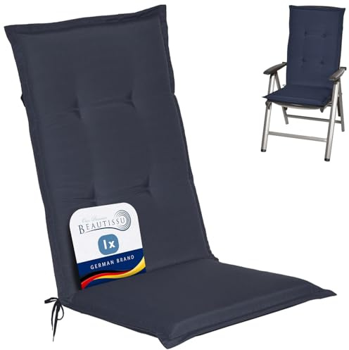 Beautissu Coussin Haut Dossier pour Chaise Jardin 120x50 cm Loft HL – 6 cm Rembourrage Extra Doux & Résistant à la Lumière UV – Confortable Coussin Assise Fauteuil Jardin Exterieur Bleu Foncé