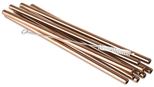 APS 93383 - Set di cannucce Effetto Rame, in Acciaio Inox, Diametro 8 mm, Lunghezza 21,5 cm, 11 Pezzi