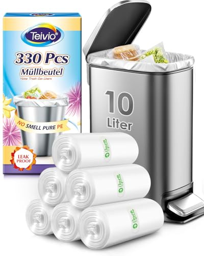 Teivio 10 Liter Small Bin Bags 330 Counts Pedal Bin Liners Thick Plastic Waste Bags for Bathroom, Kitchen, Office, Fit 7.5-10L Rubbish Bin, Clear | Fit 8-10 Liters,2,2.2,2.5Gal,Mini Plastic Waste Basket Bins Can Liners for Home Bathroom Office Car dog poop bags