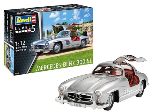 Revell 07657 Mercedes Benz 300 SL, der Traumwagen zum Selberbauen, Automodell 1:12, 37,9 cm Fahrzeug originalgetreuer Modellbausatz für Experten, unlackiert