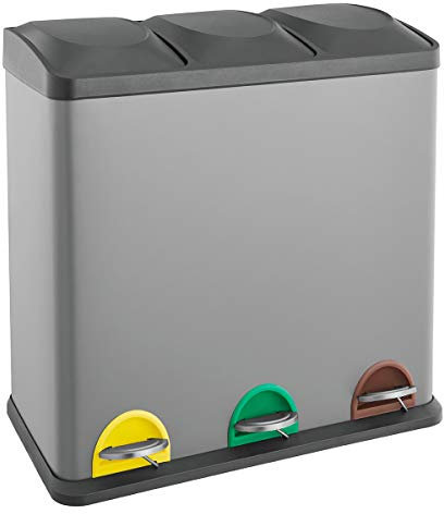 SVITA TC3X15 Treteimer 45 Liter Grau 3X 15L dreifach Abfalleimer 3er-Mülleimer Mülltrennung Küchen-Eimer