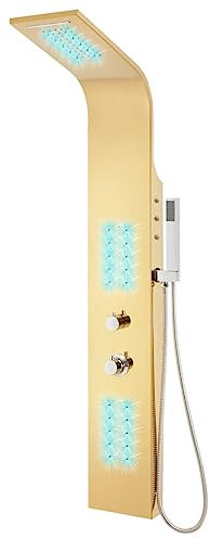 vidaXL Duschpaneel mit Regenduschkopf Duschsystem Regendusche Duschset Duscharmatur Badarmatur Dusche Edelstahl 201 Golden Gewölbt