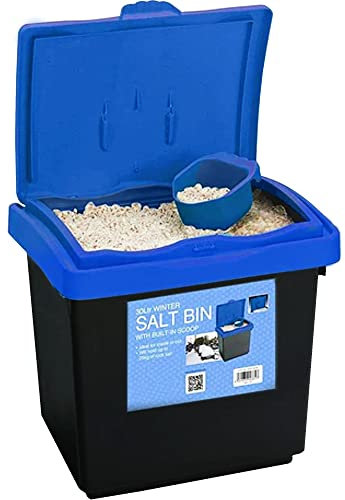 Rock Salt Storage Bin - Grit Spreading Store Plastic Container Box with Scoop for Rock Salt or White Salt for De-icing Paths and Driveways (30 LITRE)