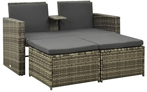 vidaXL Gartenmöbel 3-TLG. mit Auflagen 2-Sitzer Sofa Lounge Hocker Gartensofa Sitzgruppe Gartenset Garten Garnitur Poly Rattan Grau