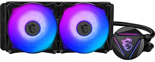 MSI mag CORELIQUID 280R V2 AIO - Enfriador líquido para CPU - Cabezal de Bloque ARGB Giratorio, Bomba de radiador integrada, refrigeración por Agua de Flujo Dividido, Tubo a Prueba de evaporación,