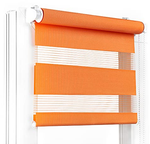 Fenster DEKOR - Rollos für Fenster Orange - Klemmfix Rollo ohne Bohren B50 x H120 cm - Doppelrollo mit Einer Breiten Auswahl an Größen und Farben - Blickdichte Rollos, einfach zu montieren