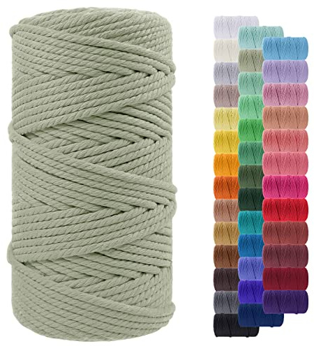 LEREATI Macrame Cord 5mm x 100m, Thick Macrame Rope Yarn Natural Cotton Cord, 4 Strand Twisted Colored String for Wall Hanging Plant Hanger DIY Crafts Boho Decor (Bean Green)