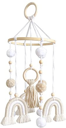 Regenbogen Mobile Baby Holz Mobile Babybett Windspiel mit PomPom, Windspiel Rassel Spielzeug, Neugeborenen Kinderzimmer hängende Bettglocke, Ornament Geschenk für Baby (A)