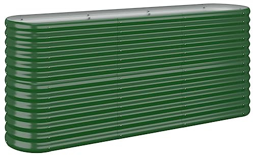 vidaXL Green Garden Raised Bed - Powder-Coated Steel Planter Pot, Wide Soil Container for Outdoor Use, Oval Shape, Durable Design for Gardens, Patios, Balconies