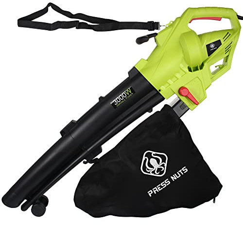 3 in 1 Leaf Blower, 3000W Garden Vacuum and Shredder with 10m Cable, Wheels, Garden Vacuum for Clearing Patios, Gardens of Leaves