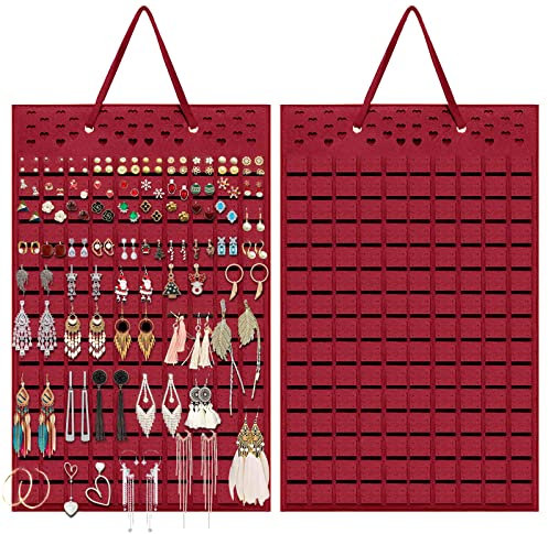 Yanmucy Support de Boucles d'oreilles Organisateur suspendu Pouvant Contenir jusqu'à 300 Paires de boucles d'oreilles Support mural de Rangement de Bijoux Support de Boucles d'oreilles (Rouge)