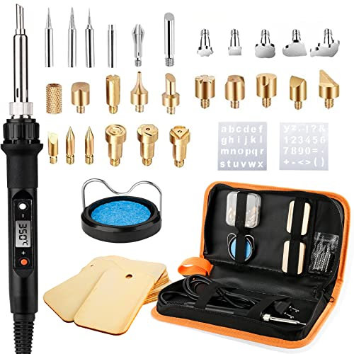 Wood Burning Pyrography Pen, 45 in 1 Soldering Iron Kit, Professional Wood Engraving Craft Tool with Pyrography Basics, LCD Display, 80W Adjustable Temperature, 29PCS Replaceable Tips for Carving