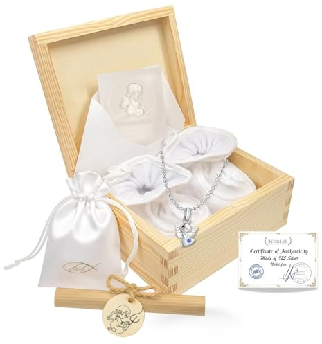 Collier En Argent Sterling 925 Avec Pendentif Ange Et Chaussons Bébé - Coffret Cadeau