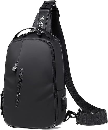 Sac de Poitrine Homme Petit Etanche Casual Sling Bag pour Cyclisme,Sport Voyage Excursion(Noir-2)