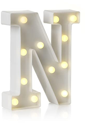 Auraglow LED Leuchtschild Buchstabe N, Batteriebetriebene Partydeko | Warmweiß Acryl Design, Wandmontage oder freistehend, 4 Stunden Timer, für Geburtstag, Hochzeit und Feiern