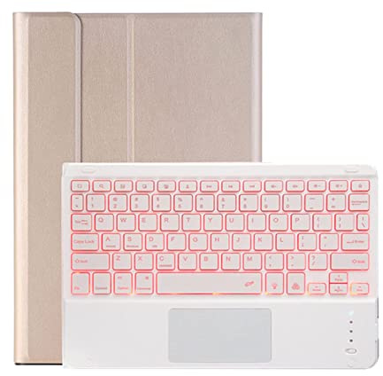 Cover con Tastiera per iPad 6 Gen 2018/ iPad 5 Gen 2017/ iPad Pro 9.7/ iPad Air 2/ iPad Air 1, Tastiera Retroilluminata 7 Colori Bluetooth Staccabile con Touchpad, Oro+Bianco con Retroilluminata