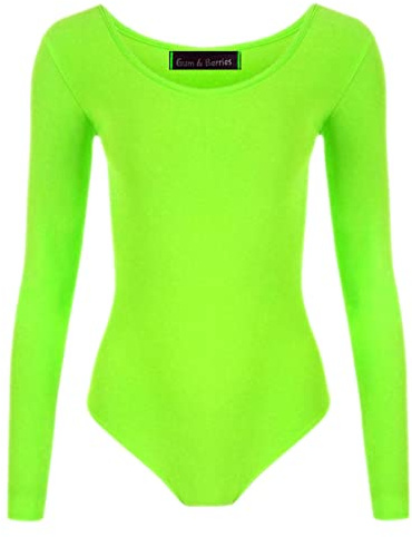 Gum & Berries Girls Dance Leotard Long Sleeve Bodysuit for Gymnastic PE Ballet Swimming Neon Green -13 years