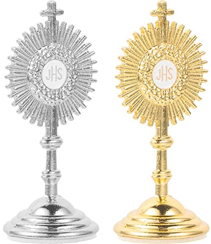 Sewroro Adornos de Mesa de Metal Forma de Cruz 2 Piezas, Decoración Artesanal de Escritorio en Aleación de Zinc Dorado y Plata para Oficina y Hogar
