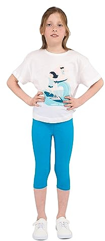 infatti barn-flickor-bomull 3/4-leggings, mjuka och bekväma byxor för småbarn, avslappnad träning, elegant, förkortad stil, basic kläder tonic, Turkos, 122