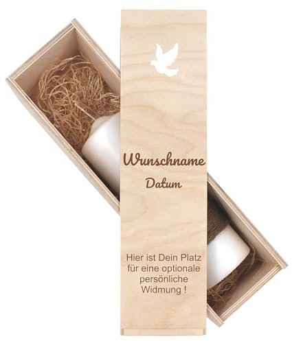 Holzkiste für deine Taufkerze Taufkerzenbox personalisiert Kommunionskerzenbox mit Namen Patenkerzen mit Wunschnamen Kerzenbox Kerzenaufbewahrung Taufbox (Stumpenkerze)