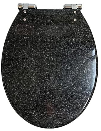 DRYFAL Glitter WC-Sitz, Motiv Glitter Toilettendeckel Mit Absenkautomatik Klodeckel Kunstharz, O Form Toilettensitz Mit Verstellbaren Scharnieren, 36 X 42 cm,Schwarz
