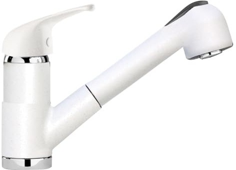 SCHOCK | Omega Mixer with Single Lever Shower with Swivel Spout, Pull-Out Double Jet Shower, Absolute White, h177.5 | Pull-out shower head with double jet, colour absolute white, h177.5