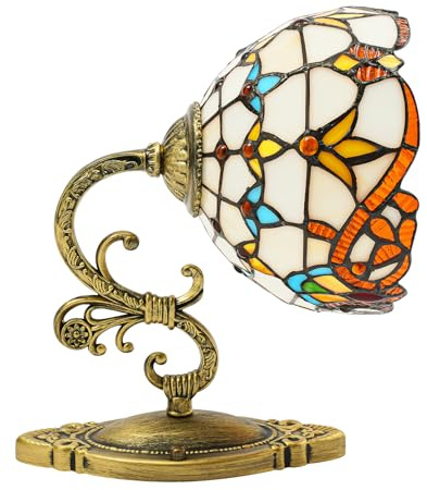 MEHOOSPVN Vintage Wandlampen Industrie Wandbeleuchtung Retro für Bad Wandleuchte im Stil Buntglas Wandhalterung Lampenschirm Nachttisch Decor Kuppel Buntglasschirm, Glühbirne nicht enthalten