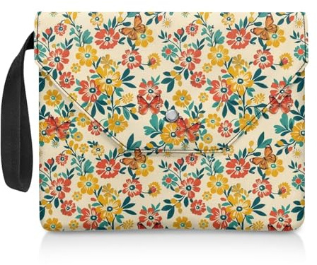 NETILGEN Buchhülle für Leseliebhaber, Geschenke, waschbar, Buchhülle mit gepolstertem Tragegriff, Lesegerät, Geschenk, 30 x 24 cm, orangefarbener Schmetterling
