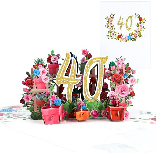 Pop-Up-Karte zum 40. Jahrestag, Geburtstagskarte, Karte zum 40. Hochzeitstag, Blume Pop Up Grußkarten, 3D Pop Up Karte Geburtstag Grußkarte für Frauen Mütter Ehefrau Männer Freunde