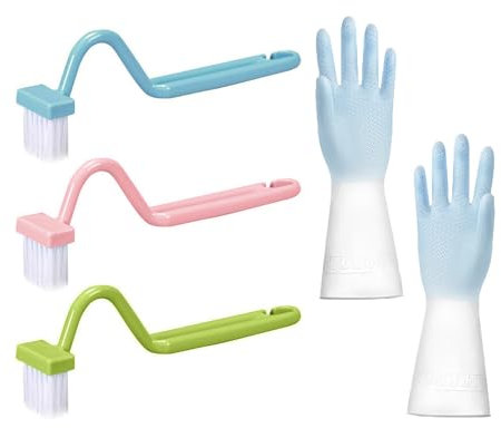 3 cepillos de limpieza de inodoros, 1 par de guantes de limpieza, escobilla para asiento de inodoro, escobilla de inodoro con mango largo, cepillo de inodoro con limpiador de bordes, cepillo de orinal