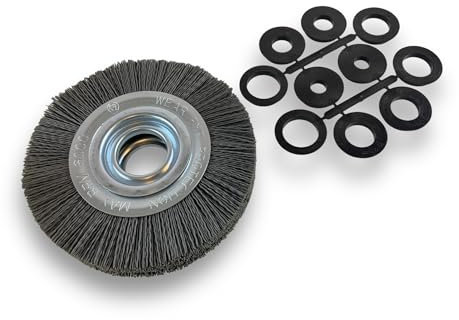 Lot de 6 brosses circulaires NYLON Abrasif | Ø 150 mm | Epaisseur 3 rangs | Carbure de silicium Grain 240 | Alésage 32 mm + réducteur bague 25/22/20/16/12 mm | Touret ponceuse | Kibros 235153KR_240x6