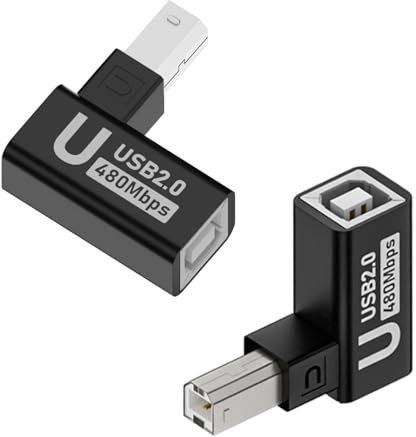 QIANRENON Adattatore USB B per stampante ad angolo di 90°, cavo USB tipo B a femmina, connettore ad angolo retto, estensione MIDI, alloggiamento per stampanti, scanner incisore, pianoforte elettrico,