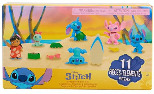 Just Play Disney Stitch Collectible Figure Set with Accessories, 11-Pieces, 5 cm Figurines, Includes Stitch, Lilo, Angel, & Scrump, Collectible Toys, Home Decoration, Kids Ages 3