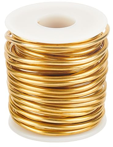 BENECREAT Alambre de Latón Macizo Desnudo de 5 m, Alambre de Latón Suave Redondo de 2.6mm Alambre de Latón Puro para Hacer Joyas Envoltura de Gemas Artesanales