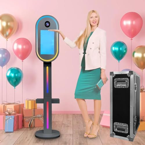 HDaspijh DSLR Oval Photo Booth, Portable 15.6 Inch Touch Screen Mirror Photo Booth Selfie Machine for Rental Party Events Weddings, Mini PC(8GB+128G) + RGB Light + Flight Case