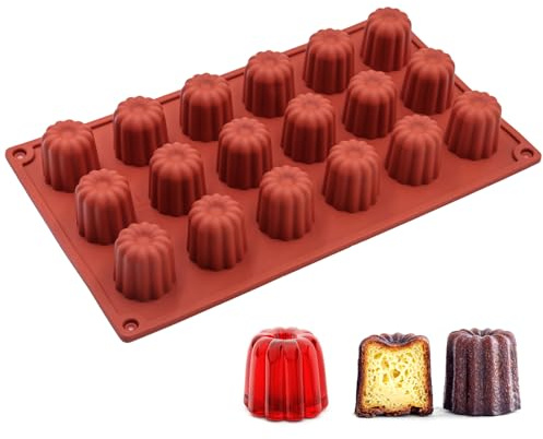 TOKSEO - Stampo in silicone per 18 mini cannelé, forma antiaderente per cannelés, cavità Ø 3,5 mm per cioccolato, gelatina, pudding, mousse