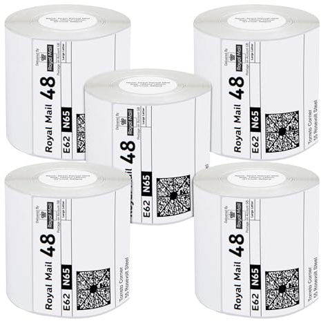 iSOUL 4X6 Direct Thermal Printer Labels 5 Rolls 100mm x 150mm [2500 Labels] White Permanent Adhesive Shipping Labels Rolls Compatible with Etsy Shopify Ebay Amazon Royal Mail FedEx 5 Rolls Pack