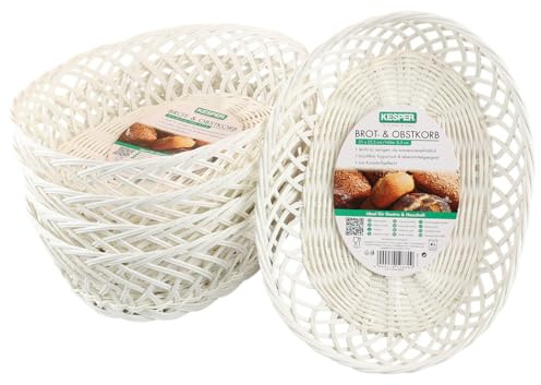 Kesper | Corbeille à pain et fruits, lot de 5, matériau: plastique tressé, dimensions: 31 x 23,5 x 8,5 cm, couleur: blanc | 1988015