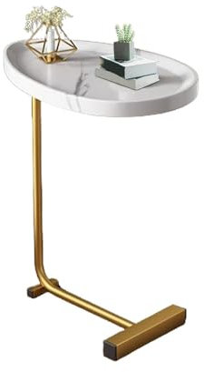 C-Form Beistelltisch, End Couch Tische, Metallrahmen TV Tablett Tisch, für Sofa Wohnzimmer Schlafzimmer Nachttisch Kaffee kleine Räume(White)