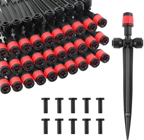 Kalolary Émetteurs d'irrigation goutte à goutte - 30 pièces, émetteurs d'eau à connexion rapide réglables à 360 degrés pour tuyau 1/4, goutteurs d'irrigation durables pour jardin (Vortex, Rouge)