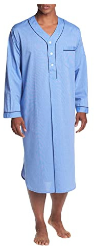 Camicia da notte da uomo a maniche lunghe, in cotone, da uomo, lunga, oversize, tinta unita, casual, da notte, morbida, comoda, da notte, Azzurro, xxl