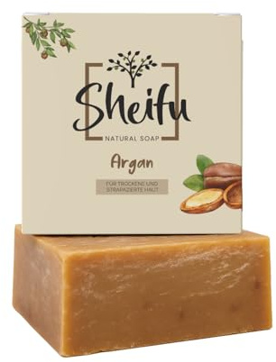 Sheifu Arganöl Naturseife 125g – Vegane Duschseife Für Alle Hauttypen, Feste Gesichts- & Handseife Für Unreine Haut, Palmölfrei, Handgemacht, Nachhaltig