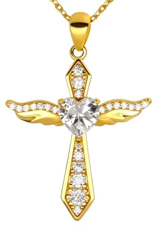 LOVANS Kreuz Kette Halskette Damen Silber 925, Schutzengel Anhänger Jesus Kreuzkette, mit 5A Zirkonia/Opal, Schmuck für Weihnachten, Valentinstag und Ostern (Silber/Gold/Roségold)