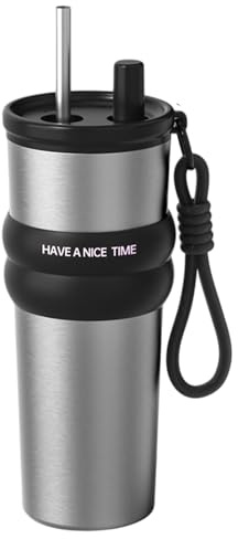 Xvilmaun Gobelet Isotherme Pour Café | Mug Café Isolé 71cl avec Bec Verseur et Paille - Grande Capacité Bouteille À Boisson Tasse Automobile Pour Camping Pêche Voyage Pique-nique Trajet Quotidien Et