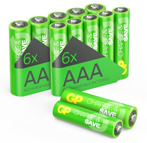 GP Akkus NiMH Mixpack 12 Stück | 6X AA Akku 1300mAh + 6X AAA Akku 650mAh | GP Charge & Save: Wiederaufladbare Batterien statt Einweg für häufig genutzte Geräte | vorgeladen, geringe Selbstentladung