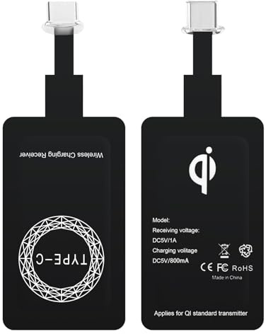 Récepteur Qi Type C pour Charge sans Fil 5V 1000mA, Adaptateur de Chargement Induction USB-C Universel Compatible avec Samsung Galaxy, Huawei, Xiaomi, Google Pixel et Autres Smartphones Android USB-C